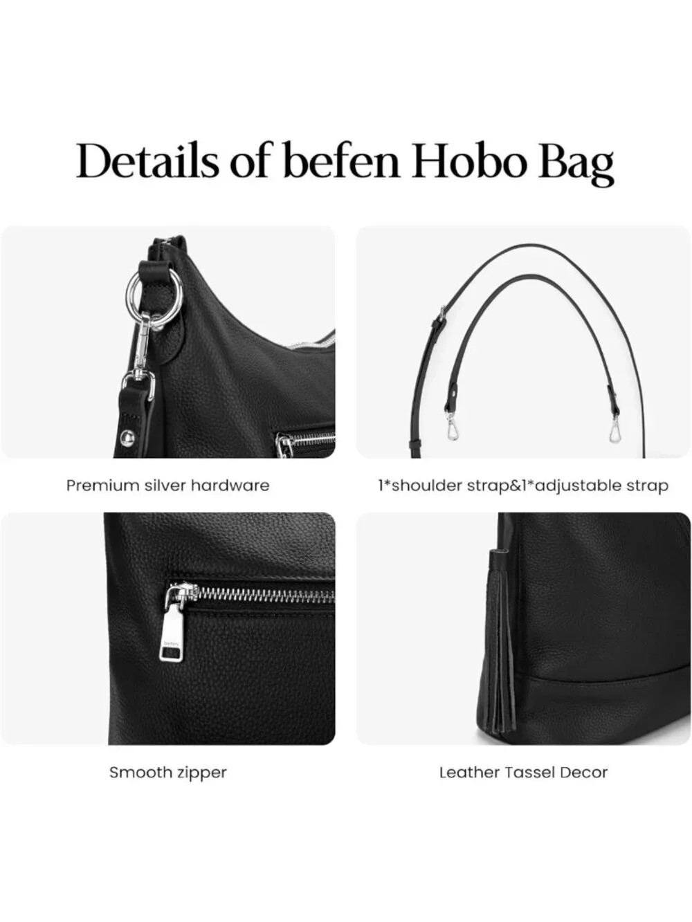 Soft Genuine Leather Hobo Crossbody Bag for Women, Versatile Bucket Purse with 2